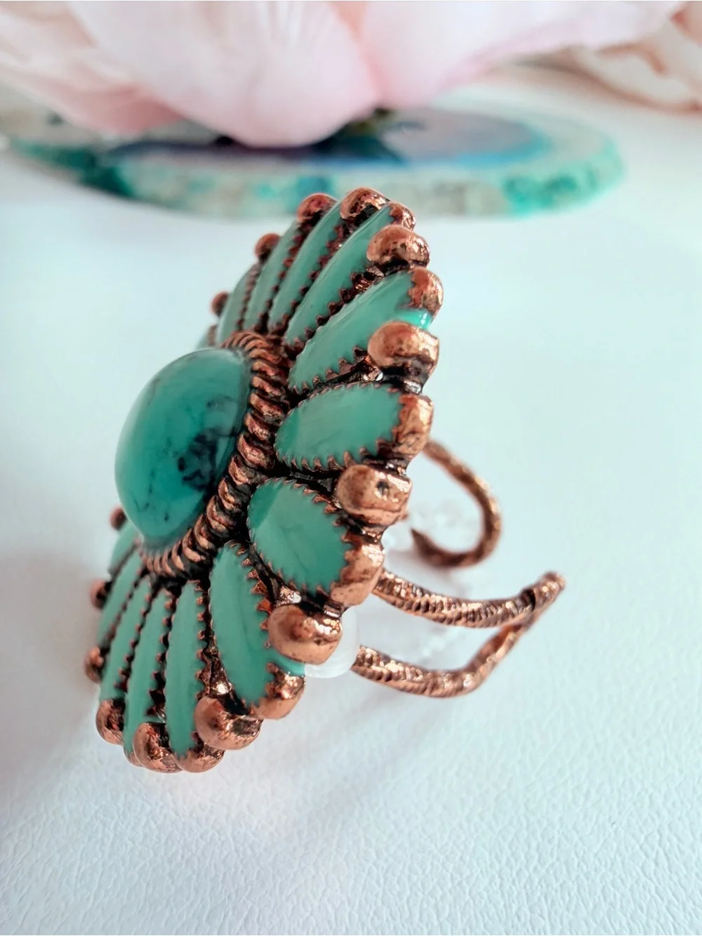 Turquoise Floral Cluster Statement Ring - Unbranded